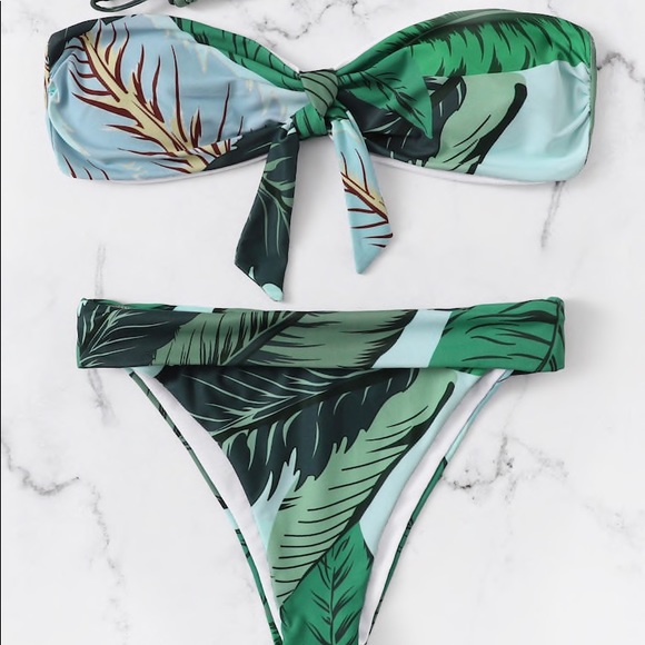 🌴Tropical leaf print bikini bandeau - Picture 3 of 6